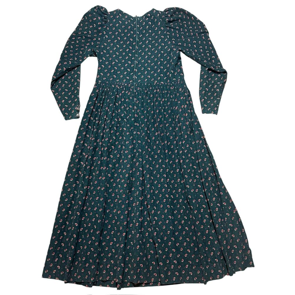 Vtg Laura Ashley Green Corduroy Paisley Cottage Prairie Long Sleeve Midi Dress - Picture 8 of 11